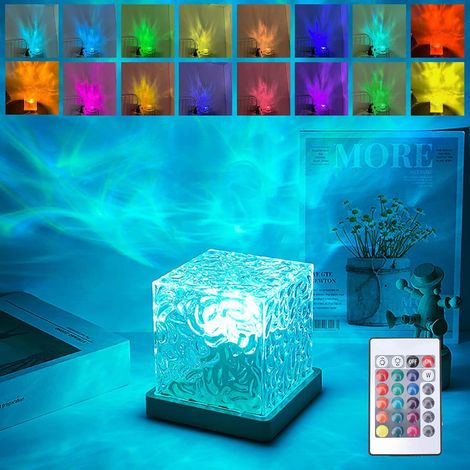 RGB-LED-Kristall-Tischleuchte, Nachtlicht mit Wasserwelleneffekt, 3D-Wasserwelleneffekt-Projektor, ideal für Schlafzimmer, Wohnzimmer und Partys.