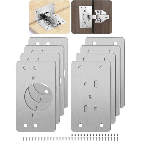 Plaque de Réparation de Charnière, 8 PCS Charnière Meuble Réparation de Plaque D'acier Inoxydable avec 48 Visser, Kit De Réparation De Charnière pour Bois, Meubles, Étagères (1/5)