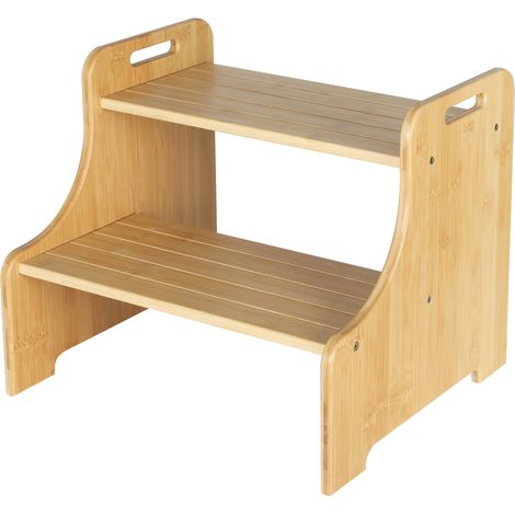 Levede Bamboo 2 Step Stool Non Slip for Potty Training Bathroom Splash Handle