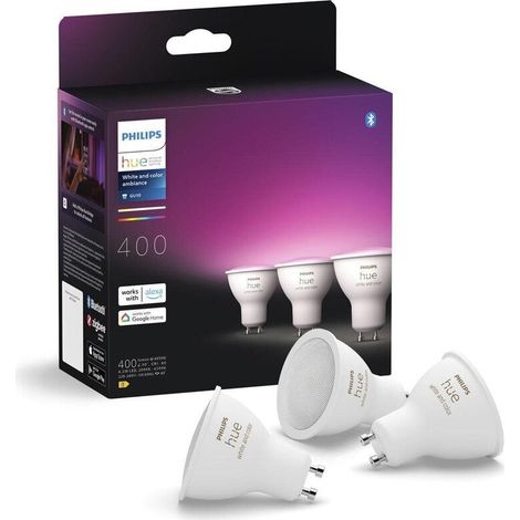 [GEBRAUCHT] B-Ware Philips Hue GU10 Smart Spot LED Leuchte dimmbar 4,2W 3er Set mehrfarbig weiß (1/2)