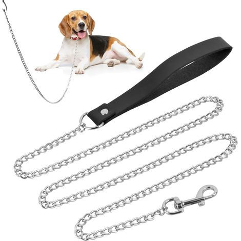 Laisse Chien Chaîne Métallique - 118 cm - Poignée Rembourrée - Pour Chiens Moyens à Grands - 1 Pièce (1/5)
