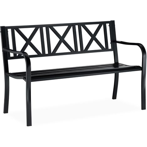 Relaxdays Gartenbank aus Metall, 2-Sitzer, robust, für Terrasse, Balkon, Ruhebank HxBxT 81 x 127 x 56 cm, Stahl, schwarz