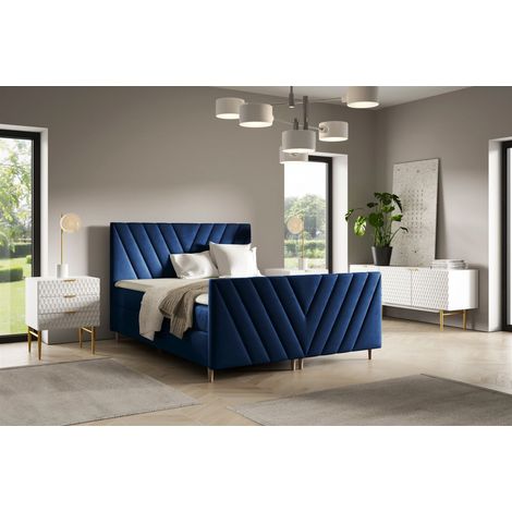 Boxspringbett Schlafzimmerbett CARLITO 200x220cm in Stoff Fresh Dunkelblau (1/4)