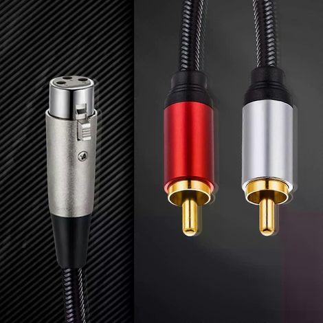 Professionelles XLR-Stecker/Buchse auf zwei RCA-Stecker-Kabel für klare Audiosignalübertragung – Stereo-Audio-Verbindungskabel-Adapter (1/4)