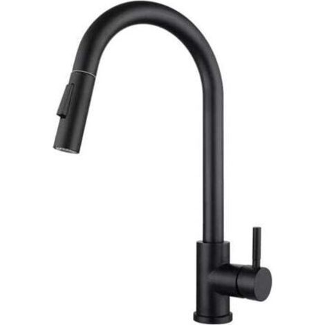 Robinet de cuisine noir, robinet de cuisine pivotant à 360 ° en acier inoxydable, robinet d'évier moderne à poignée unique (1/4)