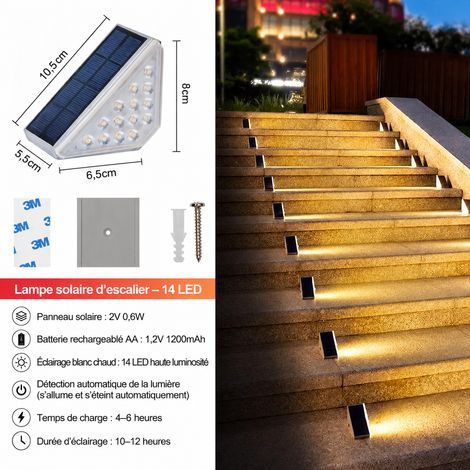 Lampe solaire d'escalier 14 LED haute luminosité blanc chaud 1 pièce 14 9 × 9 × 7 cm 110 g – Livraison gratuite