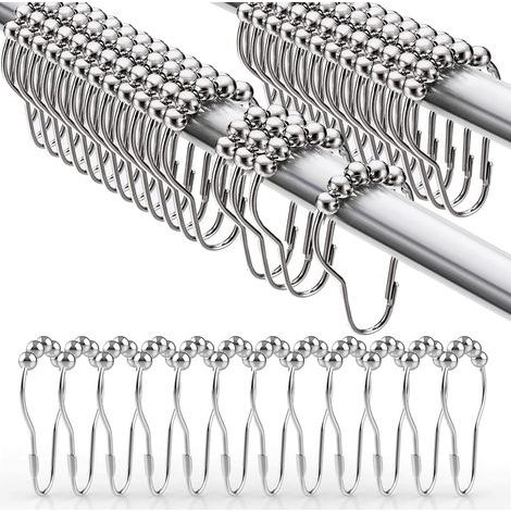 36 Duschringe – Vorhanghaken – Rostfreier Edelstahl mit Schiebesystem für Badezimmer, Silber, 7,3 x 4,2 cm (1/5)