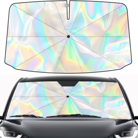 Pare Soleil Voiture Pare Brise, 2 Tailles, Parapluie Pare Soleil avec Manche Rotatif à 360°, Protection UV et Isolation Thermique, Anti-Chaleur, Pliable pour Auto, SUV, Camion (M: 140 x 80 cm) (1/4)