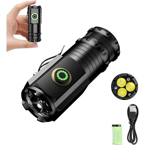 Lampe Torche Led Ultra Puissante,Torche Led Puissante Rechargeable,5 Modes d'éclairage,3 Perles de Lampe,Lampe de Poche Petite Très Claire avec Aimants de Clip [Classe énergétique A+++] (1/5)