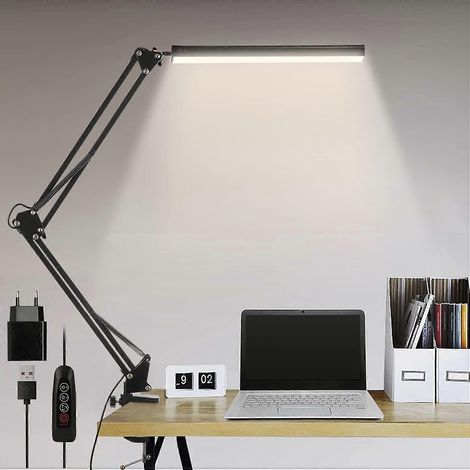 Lampe de bureau LED, lampe de table pliable 14 W avec pince, 10 niveaux de luminosité x 3 modes de couleur, lampe de table réglable (1/5)