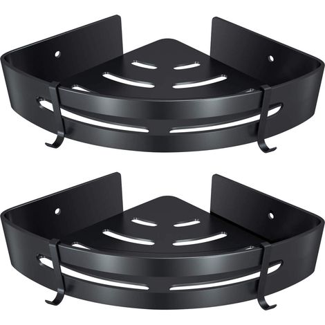 Etagère de douche d’angle,  salle de bain sans forage panier rangement douche, aluminium murale organiseur(noir, Couche double)GroupM (1/5)