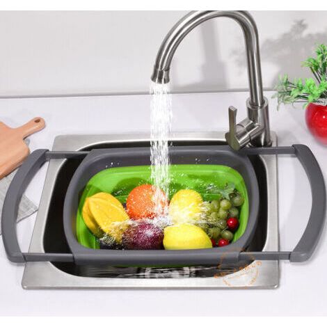 FENOPLASTICAPanier d'égouttage pour évier - convient pour la maison, la cuisine, la salle à manger, le lavage des pâtes, etc. - 1 pièce. Vert (1/4)