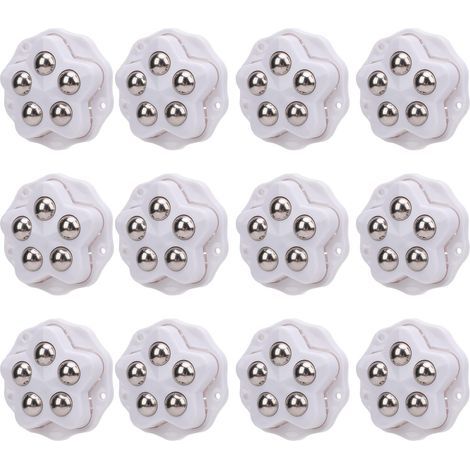Lot de 12 roulettes auto-adhésives avec plaquettes de frein, rotation à 360 degrés, roulettes de meubles robustes pour appareils électroménagers, bibliothèque, table de nuit, jardinières, blanc (1/5)