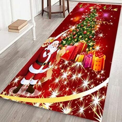 Christmas Mat, Non-Slip Doormat, 3D Caroset Decoration, 40x120CM, Printed Santa Claus and Elk, Holiday Decoration (1/5)