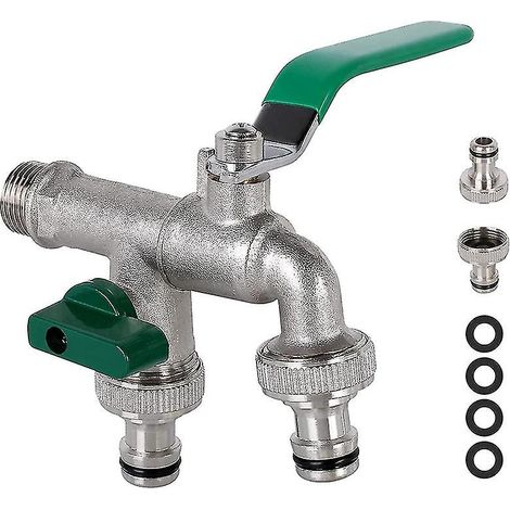 Robinet double sortie 1/2 pouce, protection antirouille et antigel, robinet en laiton de haute qualité avec double connexion (1/4)