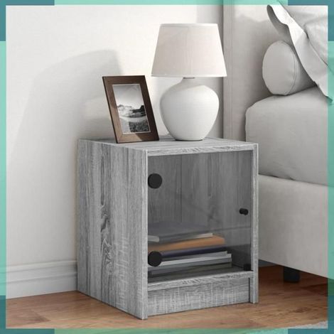 Table de chevet - 836353 - sonoma gris - porte en verre - 35 x 37 x 42 cm (1/5)