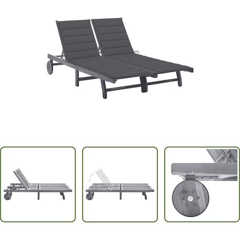 Chaise longue bois - Chaise longue de jardin 2 places avec coussin Gris Acacia (1/5)