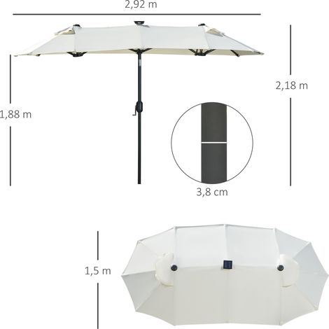 Double parasol 295x219cm avec LED, inclinaison réglable, cadre en acier et polyester, beige