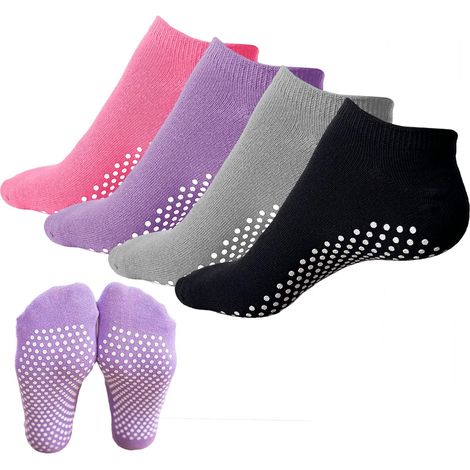 4 Pairs of Pilates Yoga Socks, Non-Slip Socks, Non-Slip Socks for Women and Men for Martial Arts Ballet Bar Fitness, One Size (Colour) (1/5)