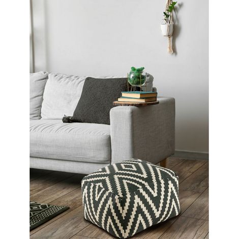 Pouf Cube Repose-Pieds en Coton Style Kelim Noir Taupe Jaune Turquoise 50x35x50 cm - PANGIVO