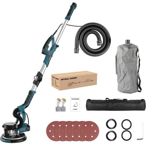Ponceuse girafe 1390W professionnelle, ponceuse murale avec aspiration intégrée et LED, outil pour enduit et plâtre, vitesse 1200–2500 tr/min, plateau 220mm