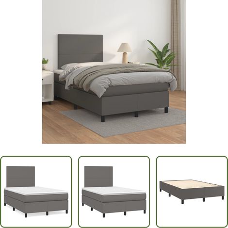 vidaXL Matratze - Boxspringbett mit Matratze Grau 120x200 cm Kunstleder (1/5)