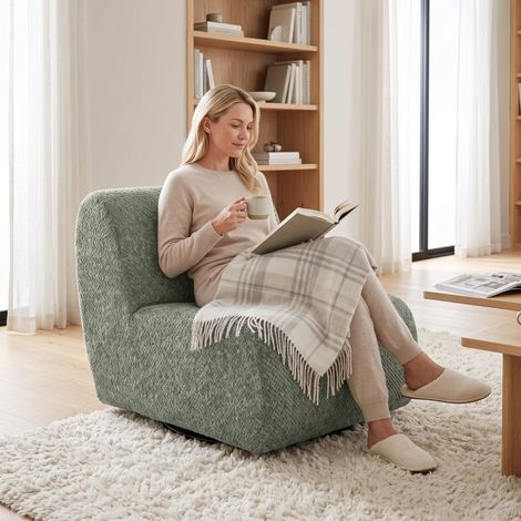 Sessel Drehbarer Loungesessel mit Chenille-Optik, Breiter Sitzfläche, für Wohnzimmer, Schlafzimmer, Grau (1/5)