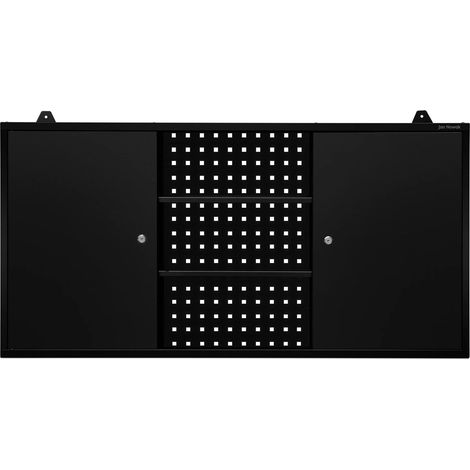 Jan Nowak Hängeschrank Werkzeugschrank Werkstattschrank Metallschrank Lochwand 2 verstellbare Fachböden 2 Fächer 120 cm x 60 cm x 20 cm (Schwarz)