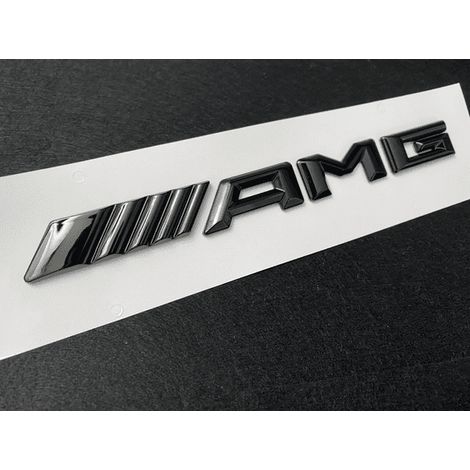 Insigne de calandre Mercedes-Benz AMG chromé argenté avec fond noir (195 mm x 15 mm)