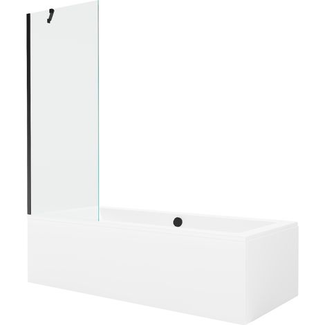 Mexen Cube baignoire rectangulaire 180 x 80 cm avec habillage et paroi 1 volet 70 cm, transparent, noir - 550518080X9507000070 (1/5)