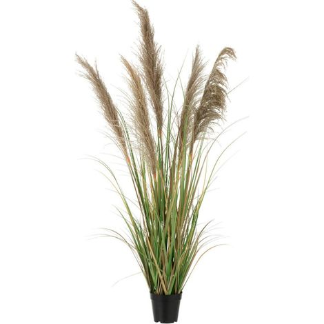 Herbe de Pampas Artificielle en Pot "5 Têtes" 140cm Vert & Beige (1/3)