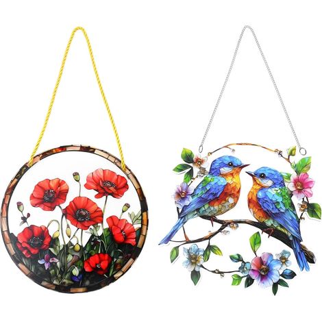 2 Piezas Atrapasueños de Acrílico Atrapasueños de Pájaros Atrapasueños Elegante Atrapasueños de Vidrieras Decoraciones Atrapasueños de Pájaros Atrapasueños Decorativos para Ventanas Jardín al Aire Lib (1/5)