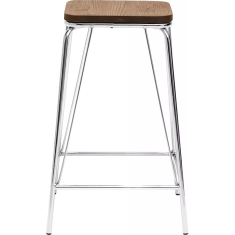 Interiors by Premier Chrome Metal and Elm Wood Stool, Large Square Stool, Accent Wooden Bar Stool for Home Bar (1/3)