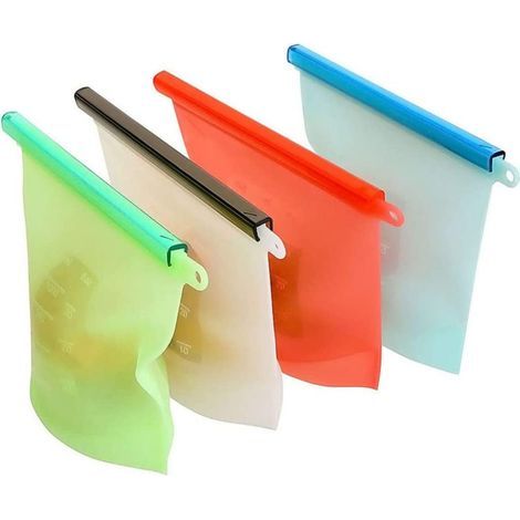 Sacs De Conservation Aliments - Silicone Réutilisable 1000 Ml - Étanches Et Sans Bpa - Pour Réfrigérateur Congélateur Micro-ondes - Lot De 4 (1/5)