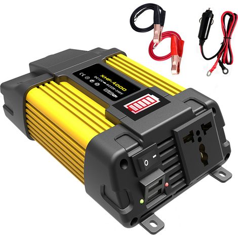 Onduleur de voiture 12V convertisseur AC avec écran LED batterie onde modifiée et prise universelle 2 ports USB chargeur pour ordinateur téléphone ventilateur