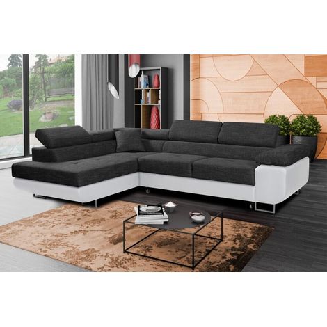 Aston Left Hand Facing Corner Sofa Bed with Storage and Lift Mechanism -  Grey & White (1/5)
