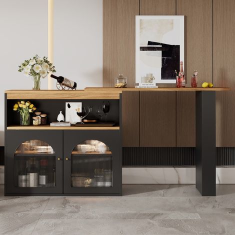 Table extensible noire 138-193x39x105cm – Éclairage LED réglable – Structure pivotante pour bar et salle à manger – Design moderne (1/5)