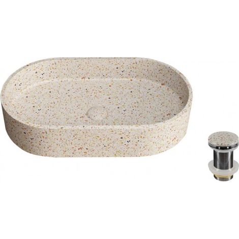Vasque ovale beige LINUS à poser 60x35x12 cm en pierre (1/3)