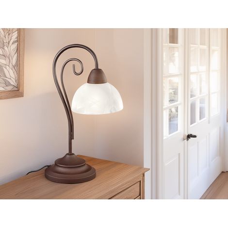 Tischleuchte COUNTRY Landhaus mit Glasschirm Weiß, Rostoptik, Höhe 40cm