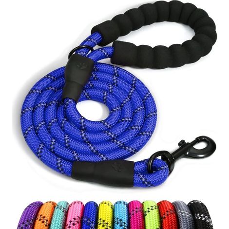 Cuerda para perros, correa de nailon con asa acolchada suave e hilos reflectantes, 150 cm x 1,2 cm, azul oscuro (1/5)