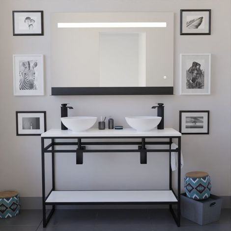 Meuble STRUCTURA 120 cm avec deux vasques à poser et miroir led Etal- Blanc