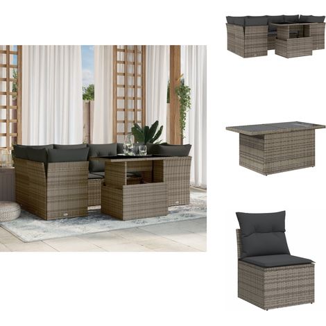Salon de jardin avec coussins 7 pcs gris résine tressée - Ensemble Salon De Jardin - Meuble Extérieur - Table Extensible - Chaise Lounge - Canapé D'extérieur (1/5)