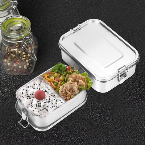 TolleTour Auslaufsichere Brotdose aus Edelstahl, Lunchbox mit festem Verschluss und Fächern 800ml+1200ml (1/5)
