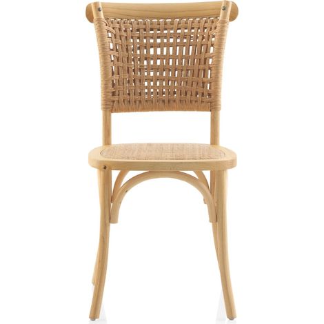Lot de 4 chaises en bois d'orme avec assise et dossier tressés. (1/5)