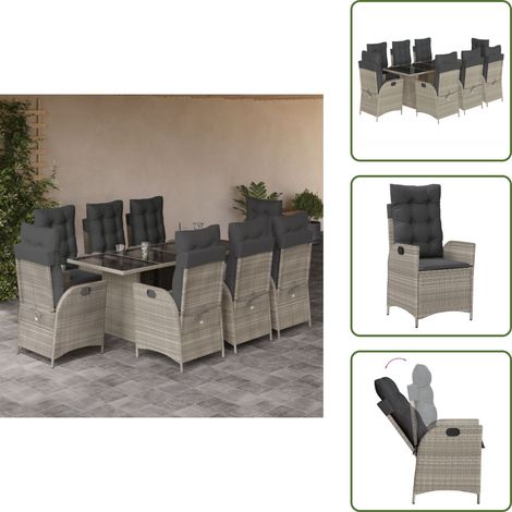 Cuscini da seduta - vidaXL Set Pranzo da Giardino 9pz con Cuscini Grigio Chiaro Polyrattan - Cuscini da schienale