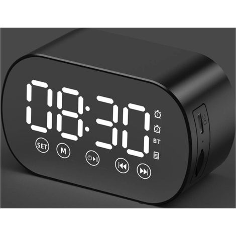 Großer digitaler Wecker mit Notstromversorgung, Akku, kabellosem Bluetooth-Lautsprecher und Radio, elektronischer Tischwecker für Kinderzimmer, Schwarz (1/5)