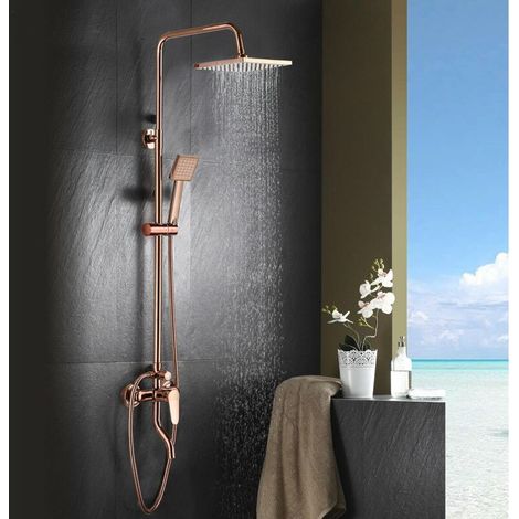 Duschsäule ohne ArmaturenHandbrause und 20 cm großer quadratischer Regenduschkopf1,5 m flexibler EdelstahlschlauchRoségoldene Oberfläche