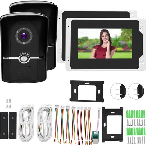 Sonnette vidéo WiFi 1080P, écran TFT 7 pouces, 2 caméras et 2 moniteurs, vision nocturne 110°, compatible Tuya, 100-240V. (1/5)