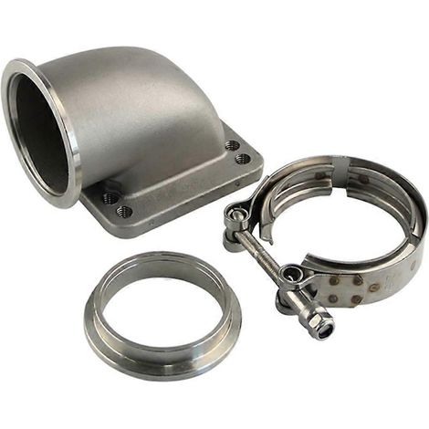 2,5-Zoll-V-Flansch-Winkeladapter aus Stahlguss für T3/T4-Turbolader mit 90°-Winkel und Schlauchschellen (1/5)