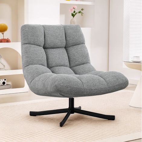 Fauteuil pivotant, large assise 75 cm, chenille déperlante gris DESVIAE (1/5)